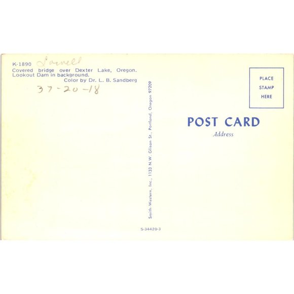 Covered Bridge Postcards Travel Souvenir Unposted Dexter Lake Oregon Vintage - Picture 2 of 2